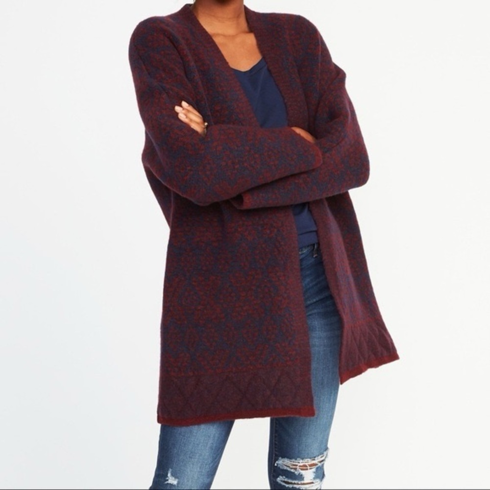 Old Navy Red and Blue Patterned Open Front Oversized Layering long Cardigan XL